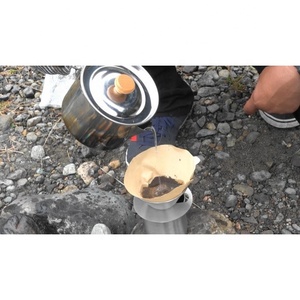 Cafetera de acampada con doble pared, taza aislante y hervidor adecuado para abrir fuego, doble taza y gotero con bolsa - Product Image 2