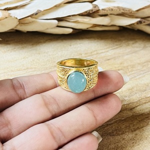Fashionable Design Aquamarine <b>Rings</b> Boho Brass Band Women 18k <b>Gold</b> Plated Filigree Scroll <b>Cocktail</b> Design <b>Ring</b> Wholesale/OEM/ODM - Product Image 2