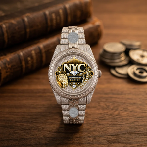 Montre mécanique de luxe pour homme, entièrement blanche, sertie de moissanite VVS, style antique, analogique, en acier inoxydable, verre, fournisseur indien direct - Product Image 1