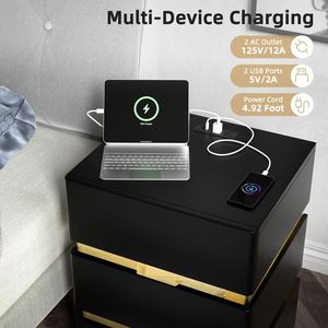 Comodino Moderno Nero con Stazione di Ricarica RGB LED e Porte USB (3 Cassetti) - Product Image 5