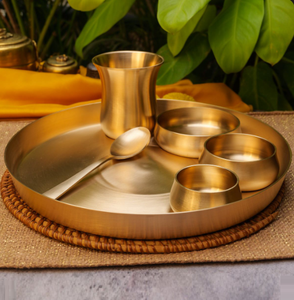 Dinnerware Traditional Rounded Brass Metal Thali <b>Set</b> for Hotel Dining Services Multiple <b>Serving</b> Foods From India - Product Image 5