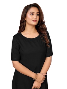 Robes décontractées noires élégantes et confortables en viscose 100% pour femmes avec col rond Kurti pour femmes - Product Image 3