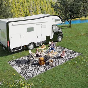 Tappeto da Esterno Reversibile Grigio e Bianco 9FT X 18FT, Impermeabile in Plastica Intrecciata, Portatile per Campeggio RV e Picnic in Giardino - Product Image 2
