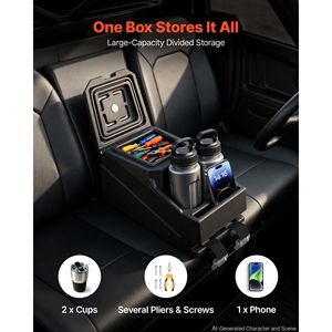 Console centrale UTV avec siège, accoudoir verrouillable, boîte de rangement en HDPE, organisateur central avec porte-gobelet et support téléphone - Product Image 2