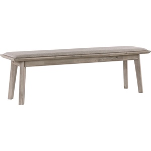 Minimalist Upholstered <b>Dining</b> Bench Greymist Fabric Cushioned Seat Acacia Veneer Long Indoor Bench Wood Malaysian Oak Legs - Product Image 1