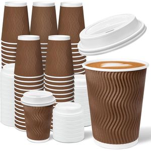 Paquete de 100 Vasos de Papel Desechables Aislantes de 12 oz con Tapa para Café, Té, Chocolate y Bebidas Calientes para Llevar - Product Image 4