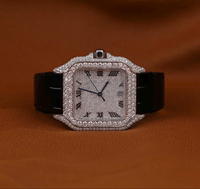 Luxuriöse Diamantuhr mit Edelstahlgehäuse, Quadratischem Zifferblatt, Römischen Ziffern, Analogem Quarzwerk und Lederarmband, 30mm