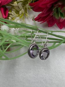 Pendientes Colgantes Ovalados de Amatista Natural, Chapados en Plata, Hechos a Mano, con Piedras Preciosas, Estilo Boho, para Mujer - Product Image 3