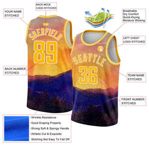 Camiseta de baloncesto personalizada con paisaje al atardecer para hombre, camiseta deportiva sin mangas con nombre y número del equipo - Product Image 2