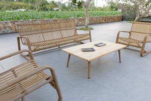 MIRA-B Traditional Outdoor <b>Rattan</b> <b>Sofa</b> Set Teak Table Comfortable 4 Seating Capacity Weather Resistant Garden Living Room - Product Image 5