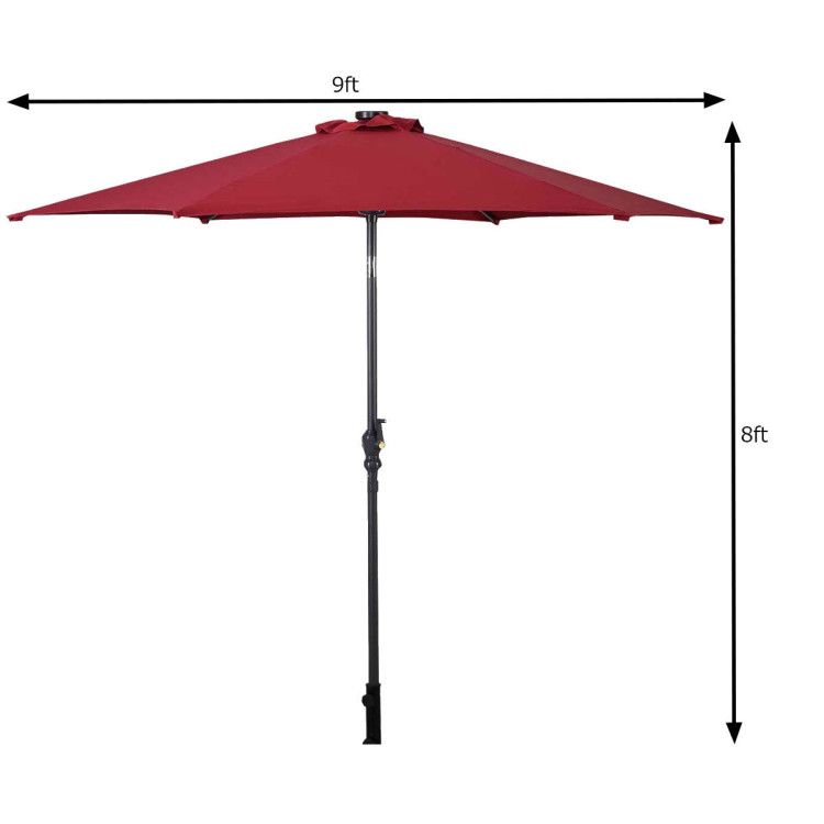 dark red patio umbrella 11x9 ft Aluminum Dual Top LED Cantilever combined with easy tilt and 360 rotation Dark Red Solar Led Patio