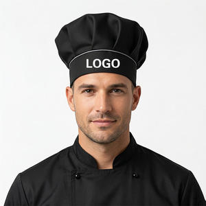 Vente en gros de casquettes de cuisine blanches et noires personnalisées avec impression et broderie de logo, chapeau de chef - Product Image 3