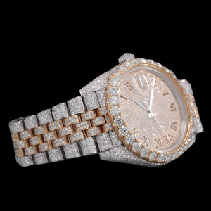 Reloj de Pulsera de Lujo para Hombre con Números Romanos, Diamantes Moissanite, Dos Tonos, Totalmente Cubierto de Diamantes, Características Únicas y Modernas - Product Image 5