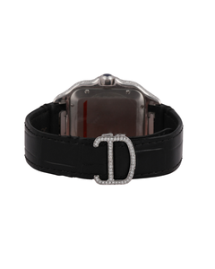 Montre en or blanc avec diamant rond en moissanite, bracelet en caoutchouc noir, cadran à quartz, disponible à un prix abordable - Product Image 4