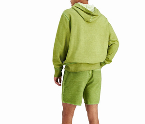 Men's Solid Color Hooded Sweatshirt Set Casual Knitted Cotton French Terry Summer Outfit Green Men’s Hoodies&Sweatshirt Sets - Product Image 2