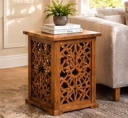 Table d'appoint rectangulaire en bois sculpté à la main, table d'appoint rustique avec rangement, plateau de table pour salon, chambre à coucher - Product Image 1