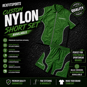 REXFIT SPORTS 2026 Ensemble court personnalisé vert et noir en nylon pour homme, chemise zippée et short, ensemble de sport deux pièces, logo personnalisé, streetwear - Product Image 1