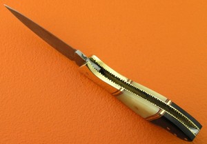 Back Lock Customized Damascus Steel Blade Straight Pocket <b>Knife</b> camel <b>bone</b> bull horn <b>Handle</b> Leather Sheath Outdoor - Product Image 3