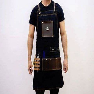 Tablier de coiffeur en cuir imperméable personnalisé pour salon de coiffure, tablier de barbier en jean pour la coupe de cheveux - Product Image 1