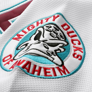 Maillot de hockey sur glace Mighty Ducks Anaheim personnalisé pour homme, blanc, bleu sarcelle, rouge, col en V, manches longues, maille respirante, séchage rapide, OEM - Product Image 5