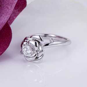 Anillo de Compromiso de Plata 925 con Flor para Mujer, Corte Brillante Redondo, Engaste de Diamantes, Estilo Romántico - Product Image 3