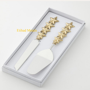 ชุดอุปกรณ์เสิร์ฟเค้กพรีเมียม Starlight จำนวน 2 ชิ้น ด้ามจับทองเหลืองสีขาว - Product Image 1