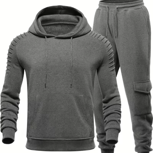 Men's Solid Terry Tracksuit 2-Piece Pullover Hoodie Sweatsuit Set Casual Jogging Athletic Drawstring 100% Cotton Quick Dry - Product Image 1