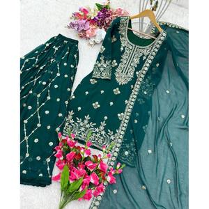 Ensemble de vêtements de fête pour femmes avec haut brodé Sarara Dupatta Sequence Work - Product Image 4