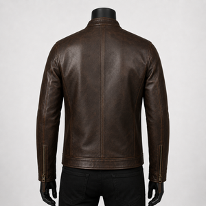Blouson en cuir pour homme, devant en toile, imperméable, personnalisé, hiver, nouveau, col montant, coupe classique, délavé, à prix abordable - Product Image 2
