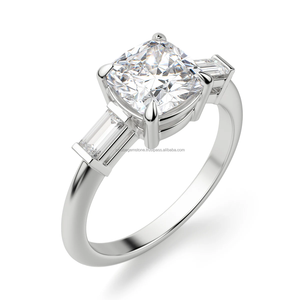 Ensemble de bagues de mariage en argent sterling 925 Coussin de fiançailles plaqué or 2.0 ct Baguette Cut Three White Simulated Lab Grown Gift - Product Image 3