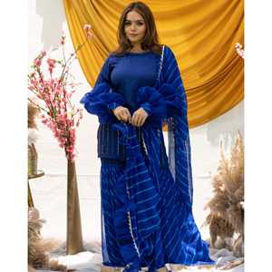 Traje de chifón Fusion con mangas abullonadas y efecto tie-dye para mujer, talla XS, color azul campana - Product Image 6