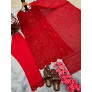 Conjunto de Ropa Tradicional China de Diseñador, Top, Pantalón y Dupatta de Georgette Sintética Pesada para Fiestas - Product Image 4