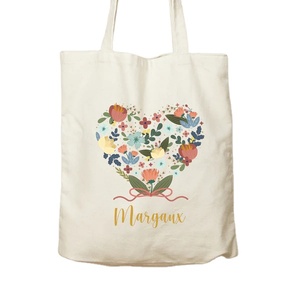 Vente en gros de sacs cabas personnalisés en coton avec imprimé cœur floral Sacs à bandoulière Mamie en or design réutilisables pour les courses écologiques - Product Image 4