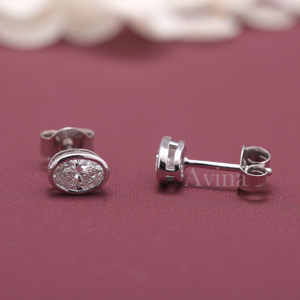 IGI Certified Lab Grown Diamond Oval Bezel Stud Earrings 14K White / Rose & Yellow Gold Solitaire Oval Cut Diamond Earrings - Product Image 3