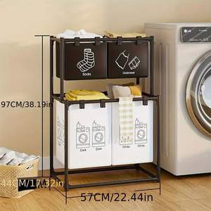 Cesto de Ropa Sucia de Doble Capa Mejorado, 4 Bolsas de Lona Impermeables Extraíbles, Marco Resistente, Fácil de Montar, Clasificador de Ropa para el Hogar - Product Image 3