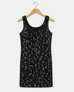<b>Black</b> Fashion Printed <b>Sequined</b> Sleeveless Sheath Dress Scoop Neck Above Knee Length Party Gown - Product Image 1
