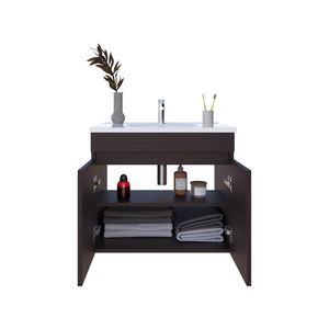 Mobile bagno sospeso Chaux con doppia anta, lavabo in resina e due ripiani, design ampio, nero - Product Image 3