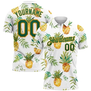 Polo de golf haute performance à motif 3D ananas blanc-vert-doré, personnalisé, le plus vendu dans l'industrie, vente en gros directe - Product Image 1