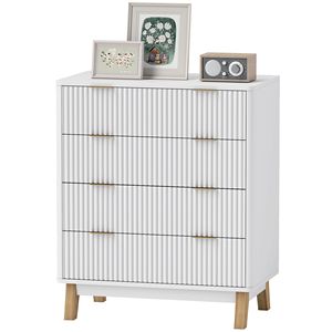 Comò Classico Bianco Scanalato con 4 Cassetti, Maniglie Dorate e 4 Gambe in Legno (Autoportante) - Product Image 1