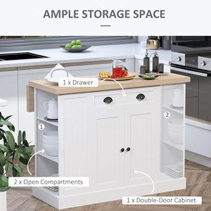 "Modern <b>Freestanding</b> <b>Kitchen</b> Cart with Oak Top Steel Frame Drop Leaf & Adjustable Shelves-White" - Product Image 4