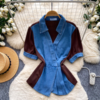Blusas Casuales de Mezclilla de Manga Corta para Verano, Camisas Sólidas para Mujer, Tops Casuales para Dama, Ropa al por Mayor para Mujer