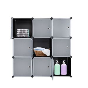 Libreria Modulare Fai-da-Te a 9 Cubi, Armadio in Plastica con Ripiani e Ante per Soluzioni di Stoccaggio RT - Product Image 1