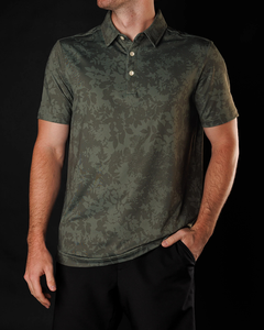 Polo pour homme à imprimé floral, manches courtes, boutons, respirant, tricoté, pour le golf, motif bleu, coupe classique - Product Image 4