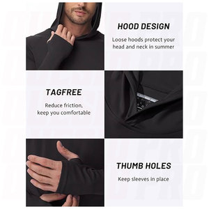 Men Long Sleeve Active T Shirts UPF 50+ Hoodies <b>Sun</b> <b>Protection</b> Shirt Lightweight Quick Dry Rash Guards Breathable Moisture - Product Image 2