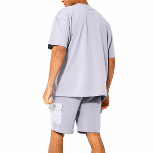 Men's Light Gray Casual Summer Two-Piece <b>Set</b> Knitted 100% Cotton Breathable Eco-Friendly Seamless Fusing Solid Pocket Design - Product Image 2