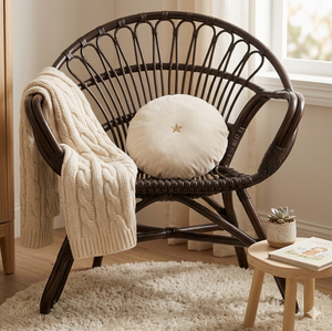 Fauteuil en rotin brun foncé moderne, chaise paon en osier de luxe pour extérieur, jardin, patio, balcon, fauteuil d'appoint artisanal - Product Image 6
