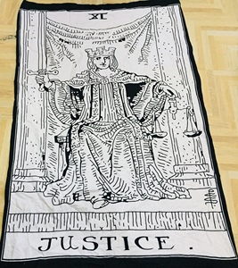 Justice Small <b>Poster</b> Tapestry Beautiful Cotton White Color Door Decor Wall Hanging Tarot Card Printed By Indian Consigners - Product Image 1