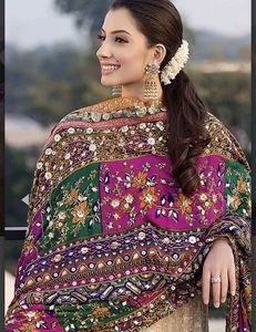 Traditional Mirror Work Festival <b>Shawl</b> Luxury Silk <b>Shawls</b> Handmade Shisha Embroidery Fashion Ethnic <b>Shawls</b> For Women <b>Weddings</b> - Product Image 4