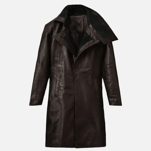 Men's Custom Colors Genuine Leather Vintage <b>Stand</b> Collar Front Logo Winter Warm Fashionable Casual Print Jacket - Product Image 1