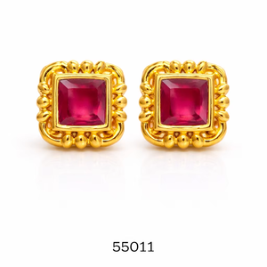 Boucles d'oreilles élégantes ovales en corail taille Asscher plaquées platine/or pour un usage quotidien et pour les occasions spéciales - Product Image 1